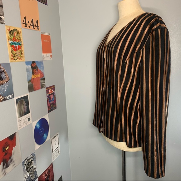 Vintage Bronze Gold Stripe Double Zip Blazer Plus Size - Picture 3 of 15